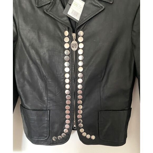 VTG Gianfranco Ferre Black Leather Jacket Italian Metal Buttons Collector Sz 10 - Picture 14 of 16